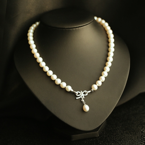 Bộ Trang Sức Ngọc Trai Nước Ngọt Thiên Nhiên Cao Cấp - Chuỗi Đơn Tròn Khóa Nơ - Quà Tặng Bạn Đời- FFOREVER PEARL (8-10ly) - CTJ2702