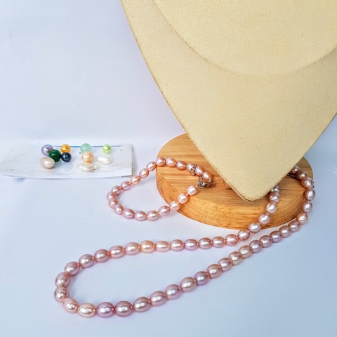 Bộ trang sức Ngọc trai Thiên nhiên 3M - Chuỗi đơn - PEARL MANGO - CTJ0303 (7-9ly) + Tặng kèm 5 phụ kiện bảo dưỡng dự phòng