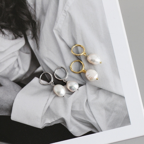 Bông khuyên tai Ngọc trai Thiên nhiên Cao cấp - Kiểu móc Baroque - ABBY PEARL (8-10ly) - CTJ1610