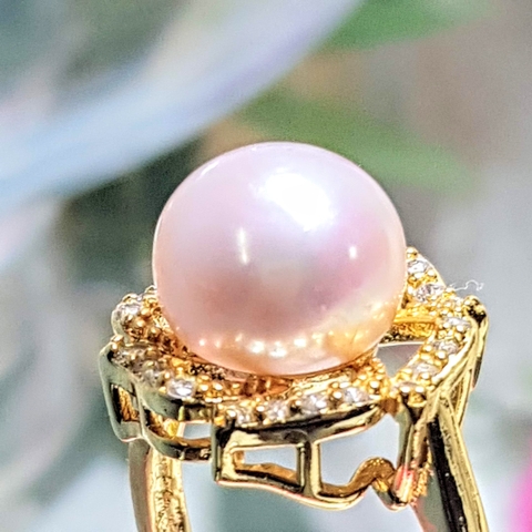 Nhẫn Ngọc trai bạc Cao cấp - Hoa 6 cánh - DIPHY RING PEARL(12ly) - CTJ1058