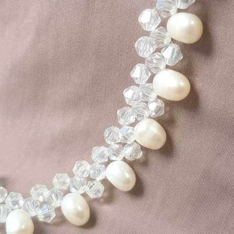 Vòng cổ Ngọc trai tự nhiên Cao cấp hạt lệch Mix phale - Crystal Pearl (6-7ly) - CTJ0110