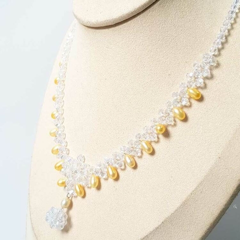 Vòng cổ Ngọc trai tự nhiên Cao cấp hạt lệch Mix phale - Crystal Pearl (6-7ly) - CTJ0110