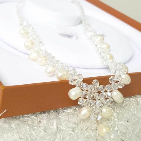 Vòng cổ Ngọc trai tự nhiên Cao cấp hạt lệch Mix phale - Crystal Pearl (6-7ly) - CTJ0110