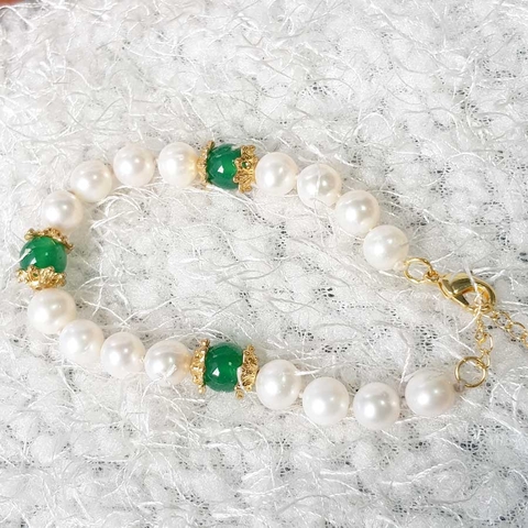 Vòng tay Ngọc trai Cao cấp Chuỗi đơn Mix mã não - Quà tặng Mẹ - NULLAN PEARL (8ly) - CTJ0210
