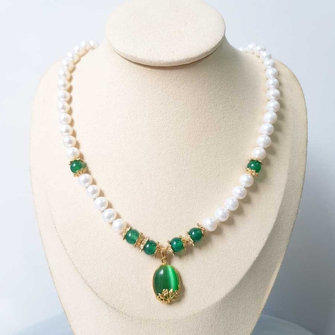 Bộ trang sức Ngọc trai Cao cấp 2M Chuỗi đơn Mix mã não - Quà tặng Mẹ - NULLAN PEARL (8ly) - CTJ0210