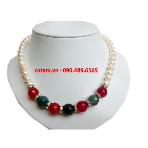 Vòng cổ đá kết hợp ngọc trai D30