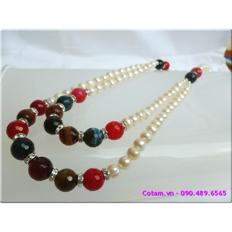 Vòng cổ kết hợp đá ngọc trai D34