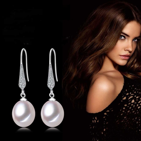Bông khuyên tai Ngọc trai Thiên nhiên Cao cấp - Kiểu móc hạt xoài - VERA PEARL (8-9ly) - CTJ1710