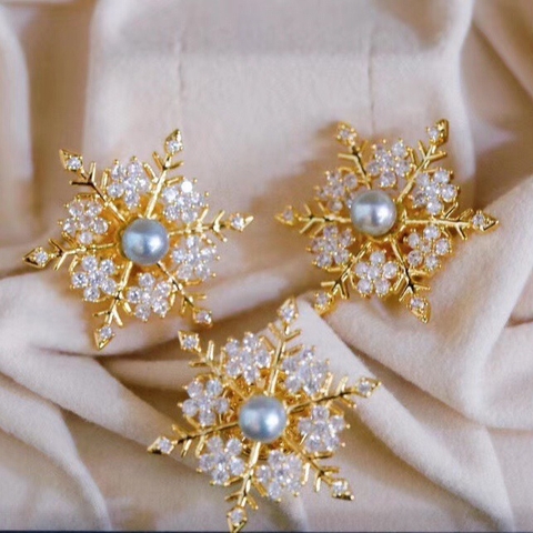 Cài áo ngọc trai Hoa tuyết 6 nhánh SNOWFLAKES PEARL(8-9ly) - CTJ5105