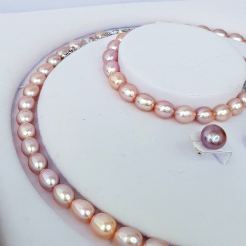 Bộ trang sức Ngọc trai Thiên nhiên 3M - Chuỗi đơn - PEARL MANGO - CTJ0303 (7-9ly) + Tặng kèm 5 phụ kiện bảo dưỡng dự phòng