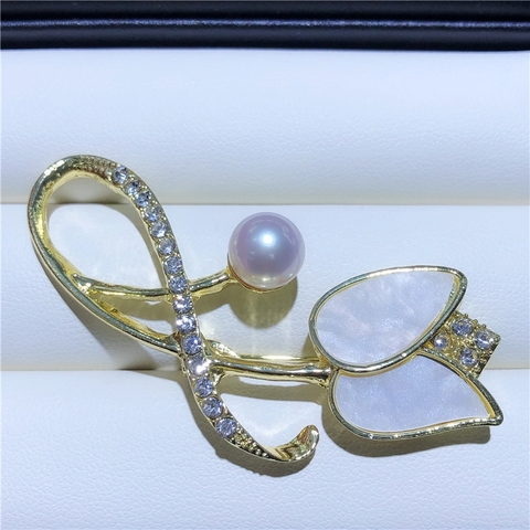 Cài áo ngọc trai Hoa tulip trắng WTULIP PEARL(9-10ly) - CTJ5138