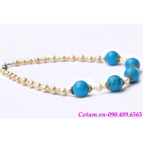 Vòng cổ ngọc trai kết hợp đá quý D44