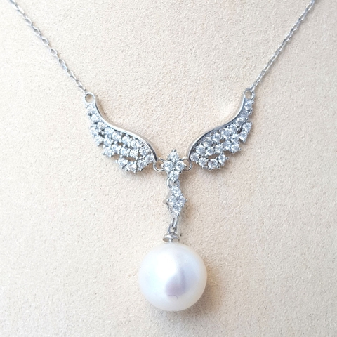 Dây chuyền mặt ngọc trai Cao cấp - Đôi cánh thiên thần - ANGEL WINGS PEARL (13ly) - Bạc S925 nạm Zirco - CTJ0506