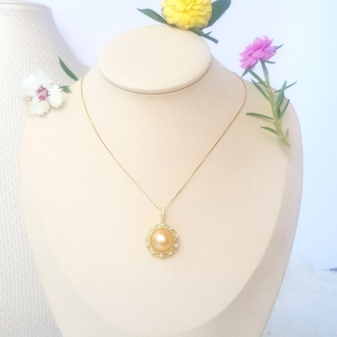 Dây chuyền mặt ngọc trai Cao cấp - Lá ngọc cành vàng - DECO PEARL (12-14ly) - CTJ0106