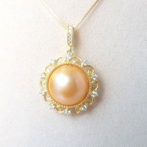 Dây chuyền mặt ngọc trai Cao cấp - Lá ngọc cành vàng - DECO PEARL (12-14ly) - CTJ0106