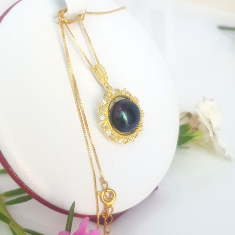 Dây chuyền mặt ngọc trai Cao cấp - Lá ngọc cành vàng - DECO PEARL (12-14ly) - CTJ0106