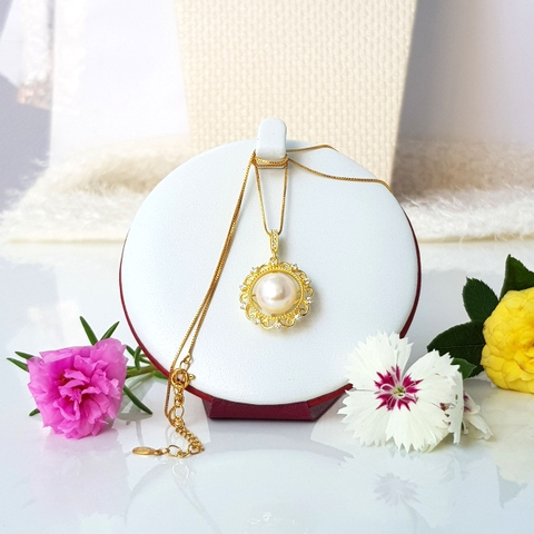 Dây chuyền mặt ngọc trai Cao cấp - Lá ngọc cành vàng - DECO PEARL (12-14ly) - CTJ0106