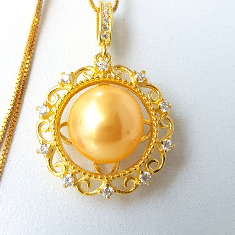 Dây chuyền mặt ngọc trai Cao cấp - Lá ngọc cành vàng - DECO PEARL (12-14ly) - CTJ0106