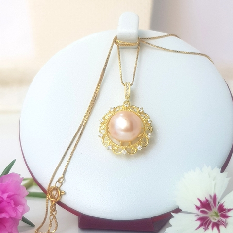 Dây chuyền mặt ngọc trai Cao cấp - Lá ngọc cành vàng - DECO PEARL (12-14ly) - CTJ0106