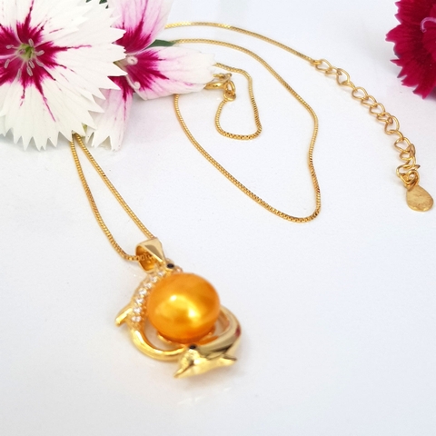 Dây chuyền mặt Ngọc trai Cao cấp - Lý ngư Say tình Vọng nguyệt - DOLPHIN PEARL (10ly) - CTJ2105