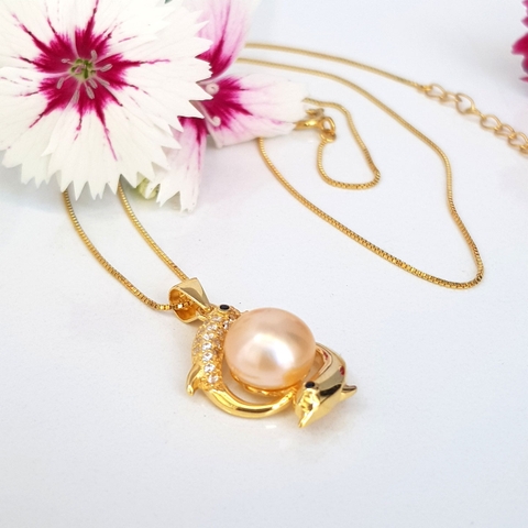 Dây chuyền mặt Ngọc trai Cao cấp - Lý ngư Say tình Vọng nguyệt - DOLPHIN PEARL (10ly) - CTJ2105