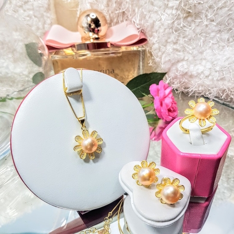 Bộ trang sức Ngọc trai Cao cấp 4M - Hoa hướng dương - SUN FLOWER PEARL (10ly) - CTJ0904