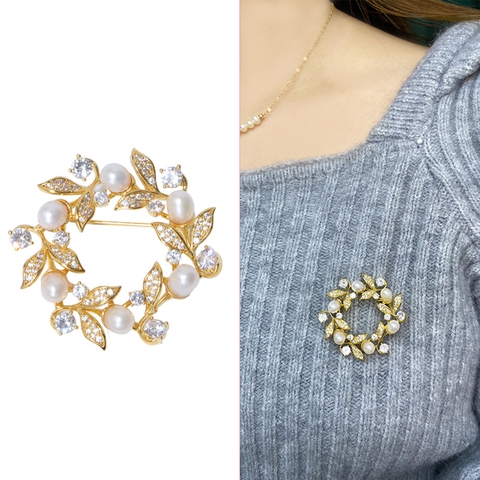 Cài áo ngọc trai Vòng nguyệt quế Laurel wreath PEARL(6-7ly) - CTJ5128