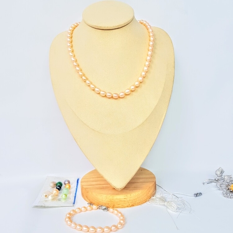Bộ trang sức Ngọc trai Thiên nhiên 3M - Chuỗi đơn - PEARL MANGO - CTJ0303 (7-9ly) + Tặng kèm 5 phụ kiện bảo dưỡng dự phòng