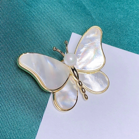 Cài áo ngọc trai Con bướm trắng WBUTTERFLY2 PEARL(7-9ly) - CTJ5134