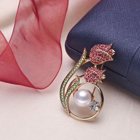 Cài áo ngọc trai Hoa tulip đôi DTULIP PEARL(8-9ly) - CTJ5116