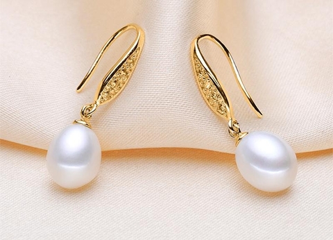 Bông khuyên tai ngọc trai Cao cấp Kiểu móc xoài - Bạc S925 nạm zirco CUTICLE PEAL(8-9ly) - CTJ1003