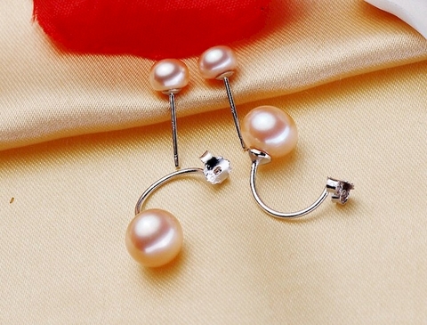 Bông khuyên tai ngọc trai Kiểu móc Sang trọng - 2 kiểu đeo DUP PEAL(6-10ly) - CTJ1303