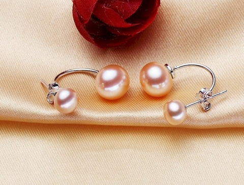 Bông khuyên tai ngọc trai Kiểu móc Sang trọng - 2 kiểu đeo DUP PEAL(6-10ly) - CTJ1303