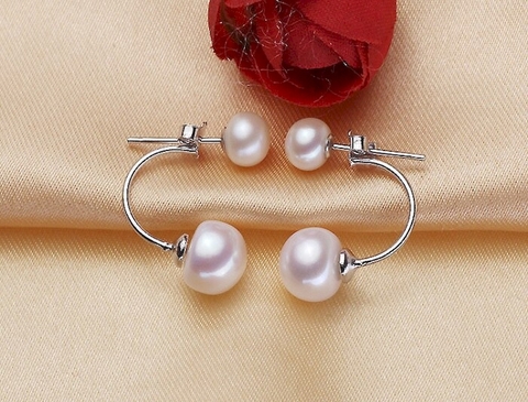 Bông khuyên tai ngọc trai Kiểu móc Sang trọng - 2 kiểu đeo DUP PEAL(6-10ly) - CTJ1303