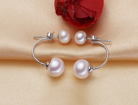 Bông khuyên tai ngọc trai Kiểu móc Sang trọng - 2 kiểu đeo DUP PEAL(6-10ly) - CTJ1303