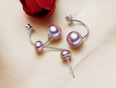 Bông khuyên tai ngọc trai Kiểu móc Sang trọng - 2 kiểu đeo DUP PEAL(6-10ly) - CTJ1303