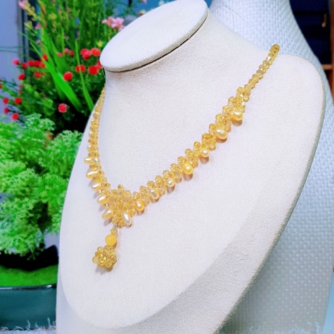 Vòng cổ Ngọc trai tự nhiên Cao cấp hạt lệch Mix phale - Crystal Pearl (6-7ly) - CTJ0110