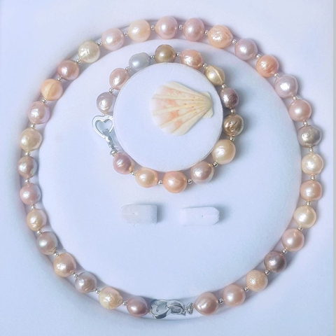 Bộ trang sức Ngọc trai tự nhiên Cao cấp - Chuỗi đơn Baroque - Kết nối trái tim - CONNECT PEARL (11-12ly) - CTJ0201