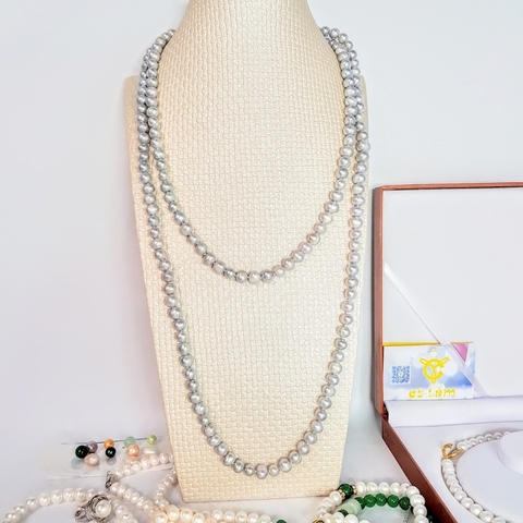 Vòng cổ Ngọc trai Cao cấp Chuỗi đơn dáng dài - SvLong Pearl (8-10ly) - CTJ0603 + Tặng kèm khóa tạo kiểu