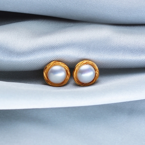 Bông khuyên tai ngọc trai cao cấp Kiểu nụ Nga - RUS PEARL (9ly) - CTJ1008