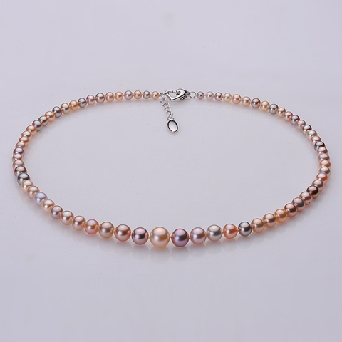 Vòng cổ ngọc trai thiên nhiên Cao cấp Chuỗi đơn tròn xuất sắc Mix màu SylphPearl(4-9ly) - CTJ1112