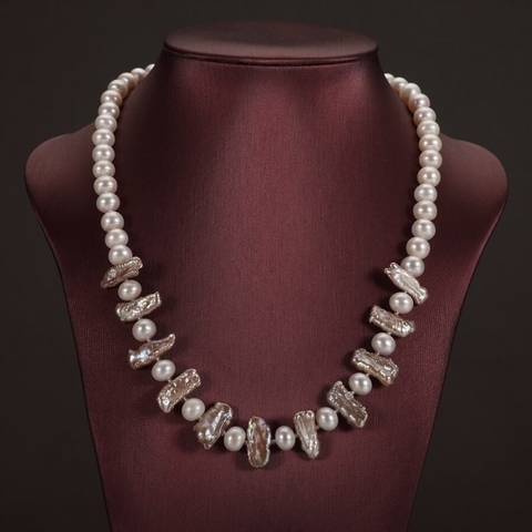 Vòng cổ ngọc trai thiên nhiên Mix Baroque Cao cấp Chuỗi đơn ZitherPearl(8-9ly) - CTJ1609