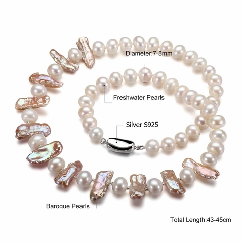 Vòng cổ ngọc trai thiên nhiên Mix Baroque Cao cấp Chuỗi đơn ZitherPearl(8-9ly) - CTJ1609