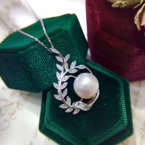 Mặt dây chuyền ngọc trai thiên nhiên Cao cấp Bạc S925 nạm Zircon Bông lúa - BongPearl(9-10ly) - CTJ2101