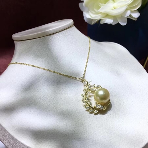 Mặt dây chuyền ngọc trai thiên nhiên Cao cấp Bạc S925 nạm Zircon Bông lúa - BongPearl(9-10ly) - CTJ2101