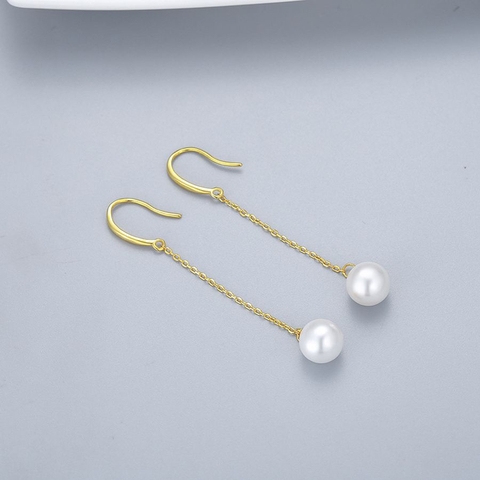 Bông tai Ngọc trai nước ngọt Thiên nhiên Cao cấp - Móc câu dáng dài - ELLY PEARL (8ly) - CTJ2110