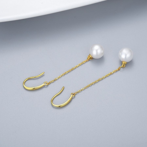 Bông tai Ngọc trai nước ngọt Thiên nhiên Cao cấp - Móc câu dáng dài - ELLY PEARL (8ly) - CTJ2110