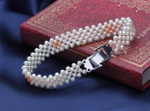 Vòng tay ngọc trai thiên nhiên Cao cấp Chuỗi tết hàng tròn Slim Pearl(3-4ly) - CTJ2313