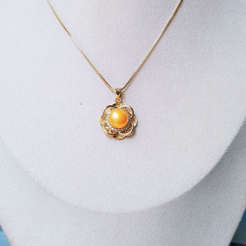 Mặt dây chuyền Ngọc trai nước ngọt Thiên nhiên Cao cấp - Hoa phú quý - STACY PEARL (9-10y) - CTJ2811