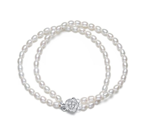 Vòng tay Ngọc trai nước ngọt Thiên nhiên Cao cấp - Hoa mẫu đơn - PEONY PEARL (4-5ly) - CTJ3510